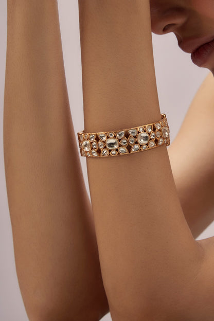 Gold Finish Uncut Stone & Kundan Polki Bracelet