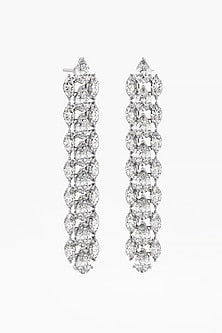 14kt White Gold Finish Lab Grown Marquise & Pear-Cut Diamond Long Earrings