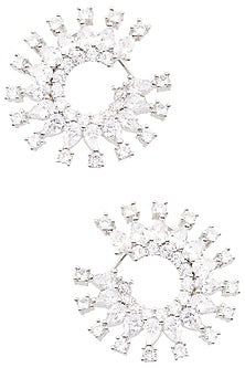 Silver Finish White Zircons Circular Hoop Earrings