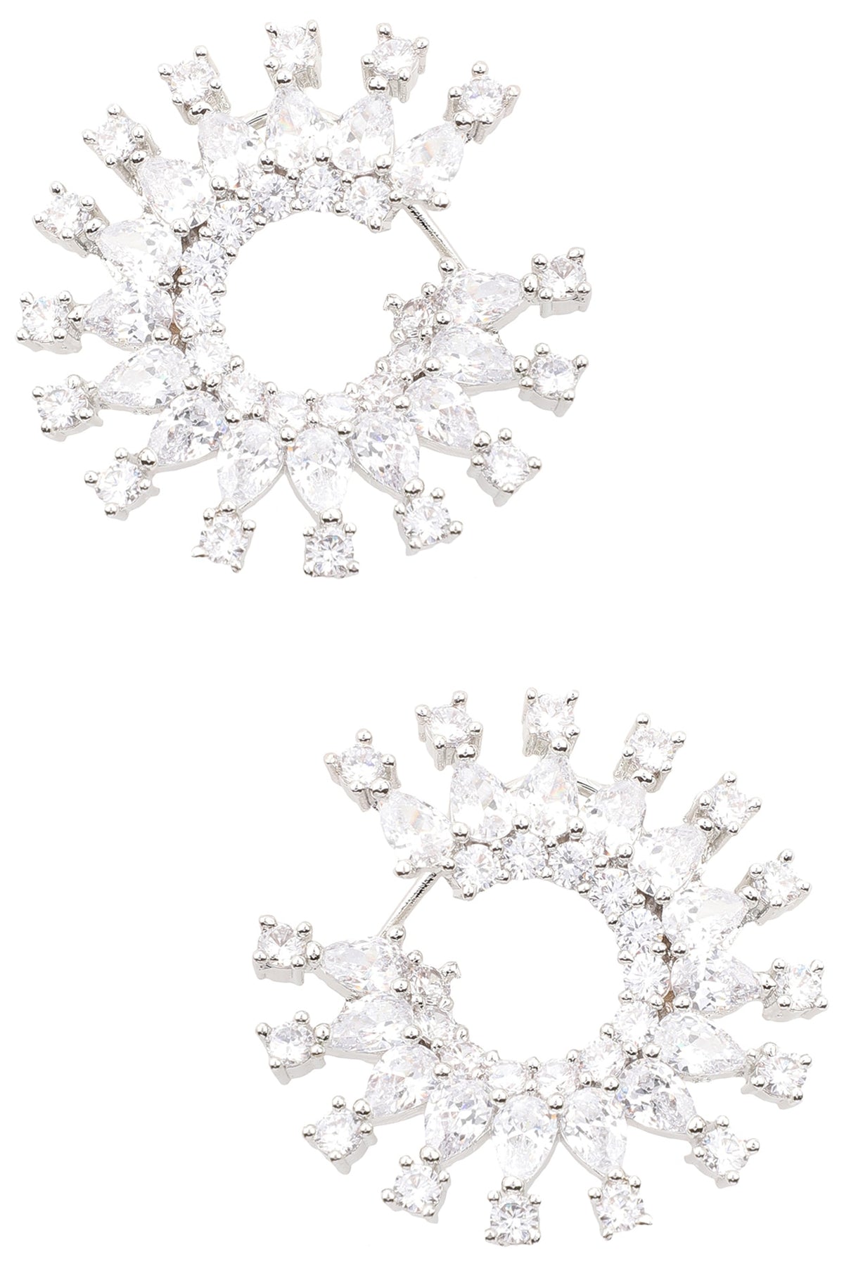 Silver Finish White Zircons Circular Hoop Earrings