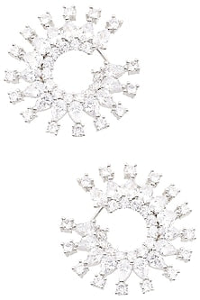 Silver Finish White Zircons Circular Hoop Earrings