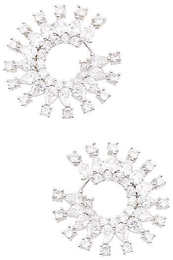 Silver Finish White Zircons Circular Hoop Earrings