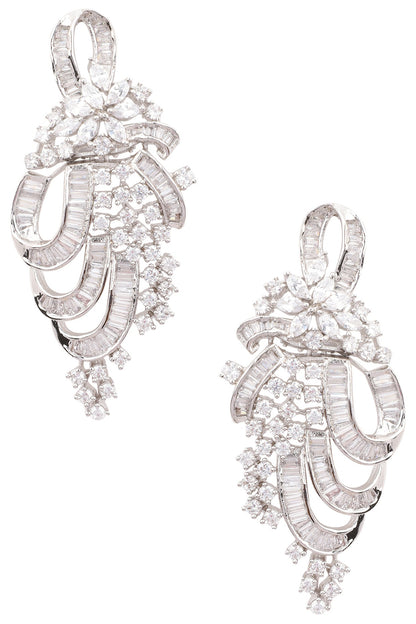 Silver Finish White Zircons Earrings