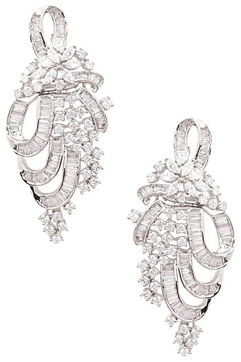 Silver Finish White Zircons Earrings