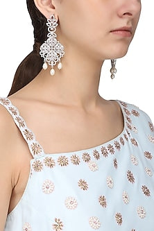 Silver Finish White Zircons and Pearl Earrings