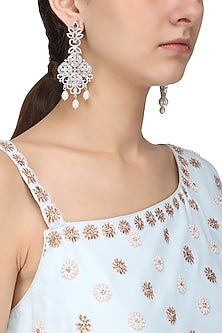 Silver Finish White Zircons and Pearl Earrings