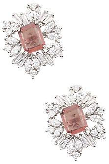 Silver Finish White and Pink Zircon Stud Earrings