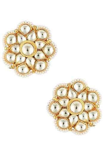 Gold Finish Kundan and Pearls Stud Earrings