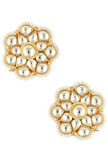 Gold Finish Kundan and Pearls Stud Earrings
