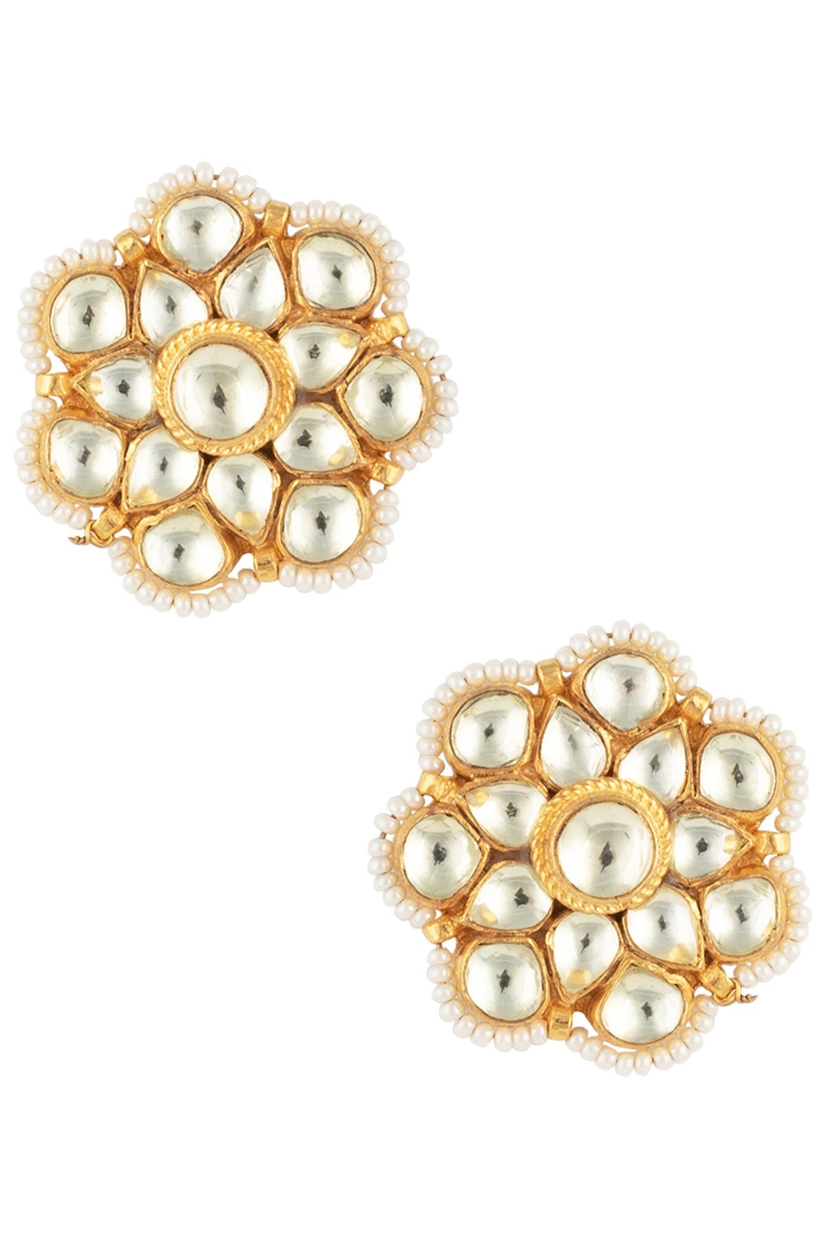 Gold Finish Kundan and Pearls Stud Earrings
