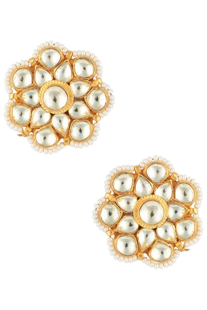 Gold Finish Kundan and Pearls Stud Earrings