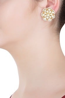 Gold Finish Kundan and Pearls Stud Earrings