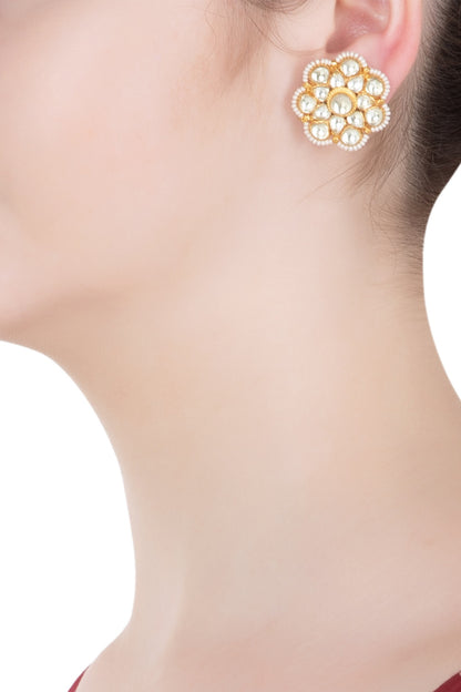 Gold Finish Kundan and Pearls Stud Earrings