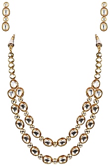 Gold Finish Kundan and Red Enamel Necklace Set