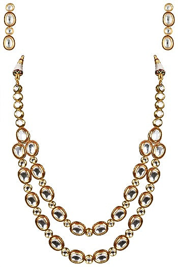 Gold Finish Kundan and Red Enamel Necklace Set