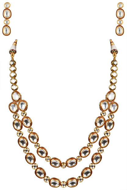 Gold Finish Kundan and Red Enamel Necklace Set