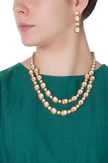 Gold Finish Kundan and Red Enamel Necklace Set