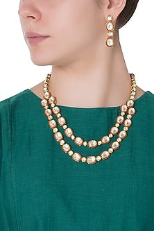 Gold Finish Kundan and Red Enamel Necklace Set