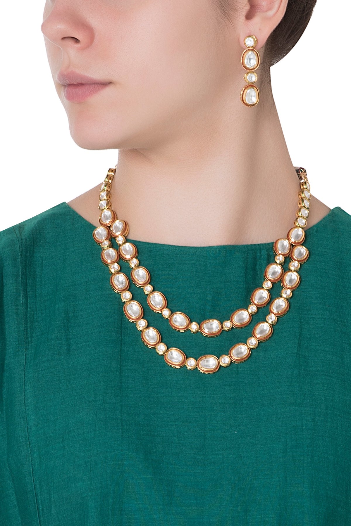 Gold Finish Kundan and Red Enamel Necklace Set