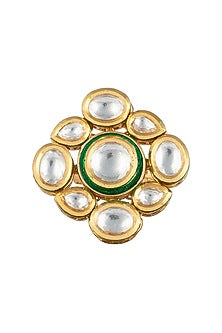 Gold Finish Kundan and Green Enamel Ring