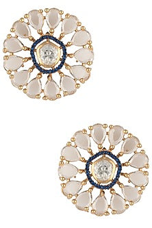 Gold Finish Blue Zircon Flower Stud Earrings