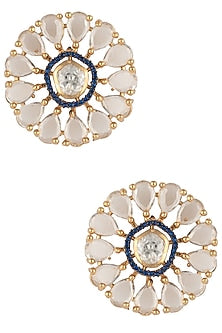 Gold Finish Blue Zircon Flower Stud Earrings