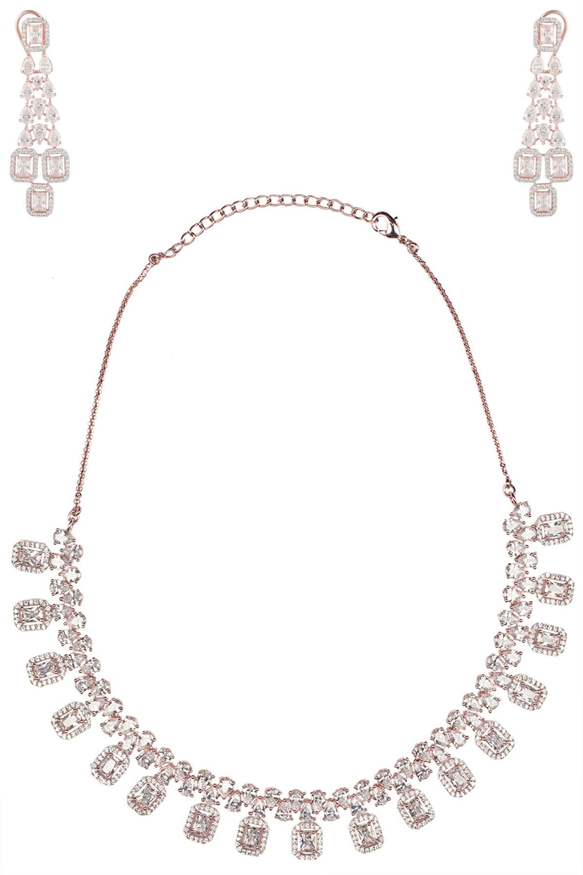 Rose Gold Finish Zircons Necklace Set