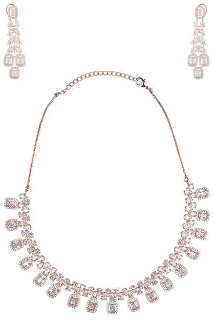 Rose Gold Finish Zircons Necklace Set