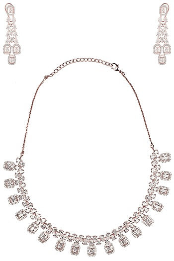 Rose Gold Finish Zircons Necklace Set