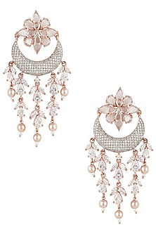 Rose Gold Finish Zircon and Pearl Earrings
