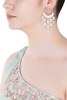 Rose Gold Finish Zircon and Pearl Earrings