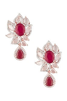 Rose Gold Finish Zircon and Red Stones Earrings