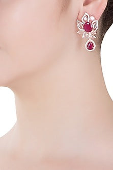 Rose Gold Finish Zircon and Red Stones Earrings