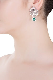 Silver Finish Zircon and Green Stone Earrings