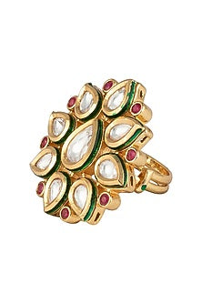 Gold Finish Kundan and Red Stones Ring