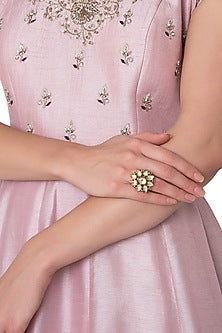 Gold Finish Kundan and Red Stones Ring