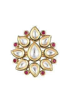 Gold Finish Kundan and Red Stones Ring