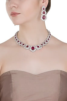 White Gold Finished Faux Ruby Necklace