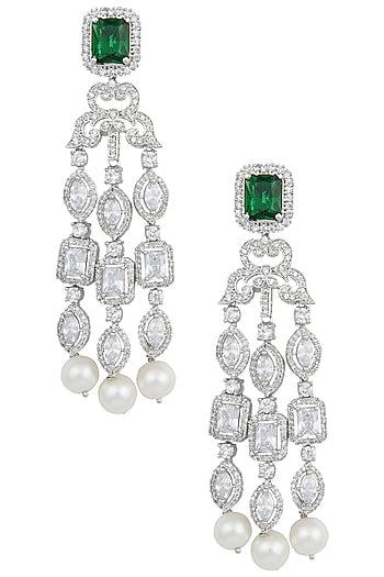 White Gold Finished Chandelier Earrings