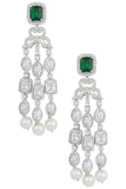 White Gold Finished Chandelier Earrings