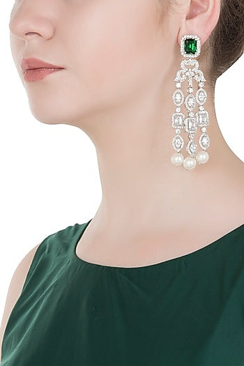 White Gold Finished Chandelier Earrings