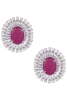 Silver Plated Faux Ruby Stud Earrings