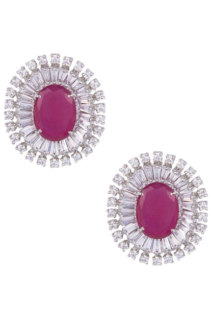 Silver Plated Faux Ruby Stud Earrings