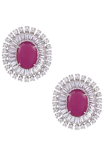 Silver Plated Faux Ruby Stud Earrings