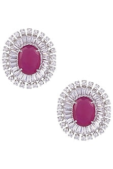Silver Plated Faux Ruby Stud Earrings