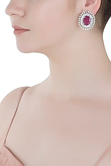 Silver Plated Faux Ruby Stud Earrings
