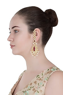 Gold Finished Long Kundan Earrings