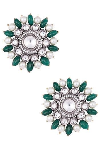 Antique Finished Oversized Kundan Earrings
