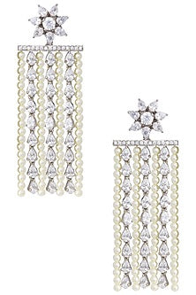 Silver Zircon Pearl Earrings