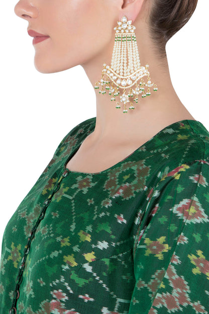 Gold Kundan Dangler Earrings